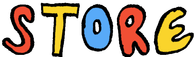 animated multi-colored text that says "store"